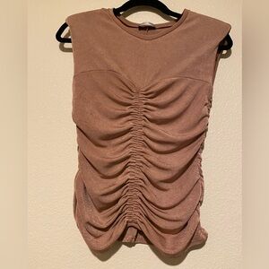 Zara Ruched Sleeveless Blouse - Tan Size S